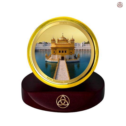 Sachkhand Shri Darbar Sahib -Golden Temple | Sacred Sikh Shrine Car Dashboard Frame in 24K Gold Plated Foil
