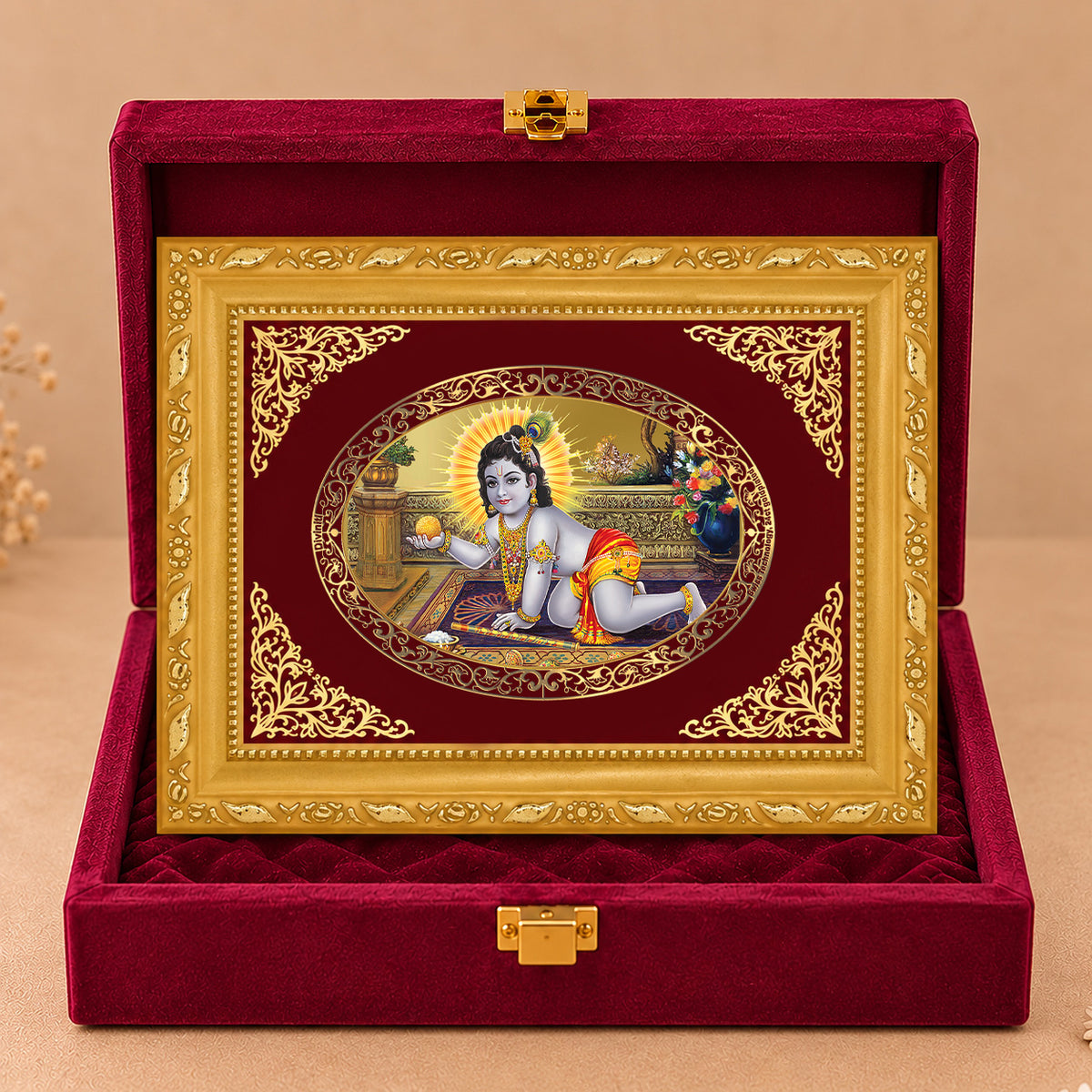 24K Gold-Plated Laddu Gopal Frame | Premium Gift Box | 21.5x17.5 CM