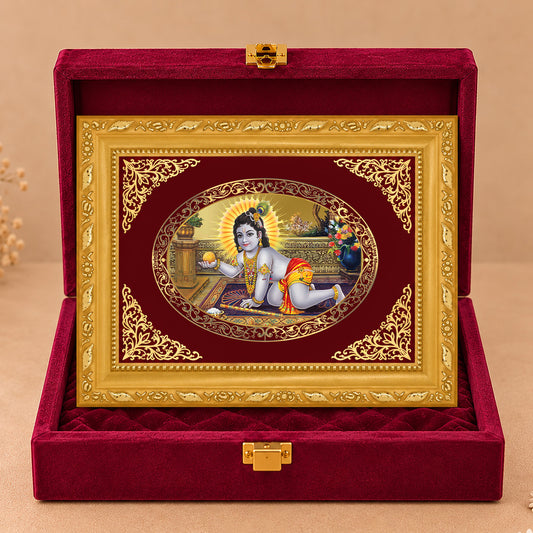 24K Gold-Plated Laddu Gopal Frame | Premium Gift Box | 21.5x17.5 CM