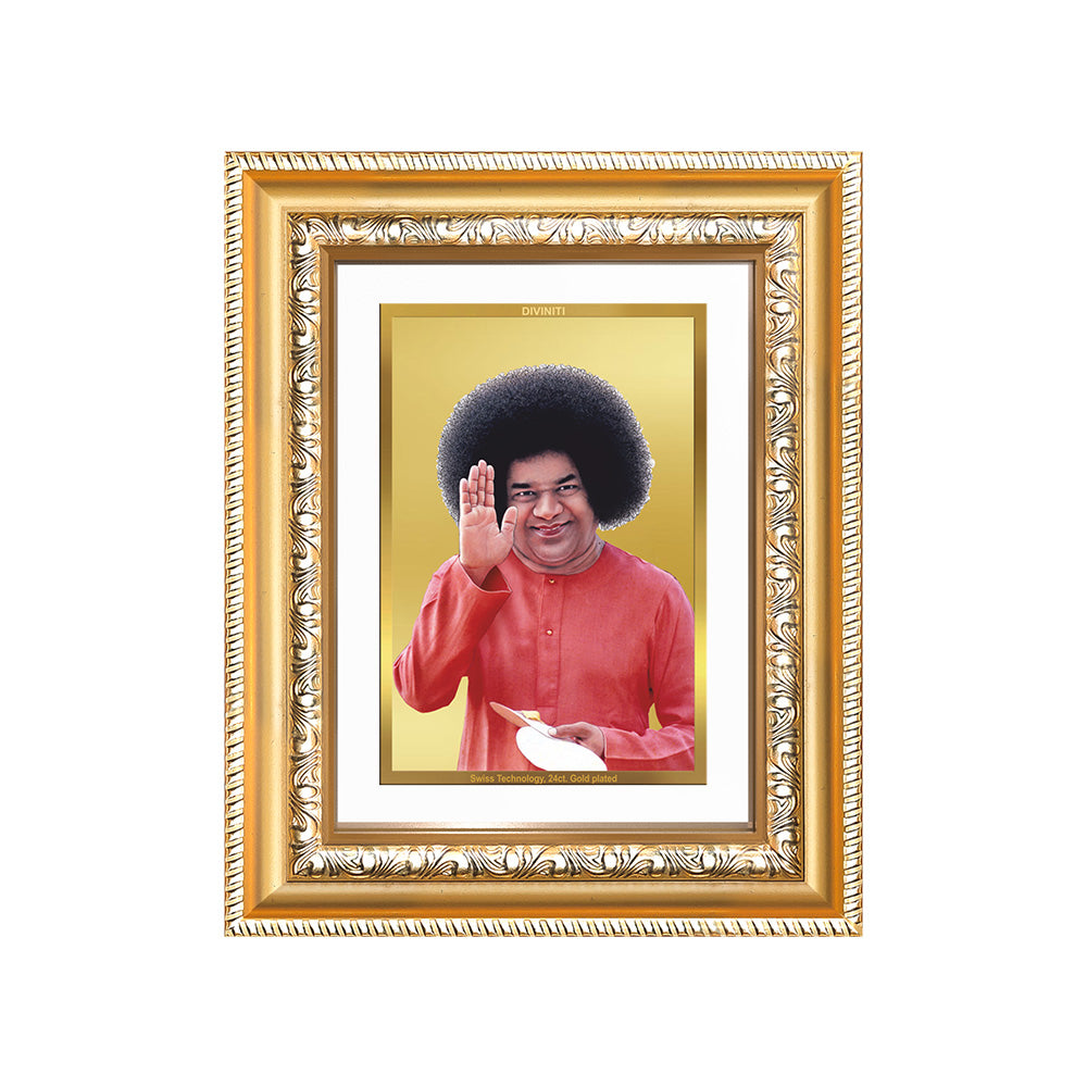 Diviniti 24K Gold Plated Satya Sai Baba (Classic) Divine Wall and Table Top Frame for Home Mandir & Office Decor | Luxury Spiritual Gift