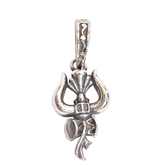 DIVINITI 925 Pure Silver Trishul with Damru Pendant for Men, Women & Kids Divine God Pendant for Birthday, Anniversary, Special Occasion Gift (1.6x1 CM 3 g)