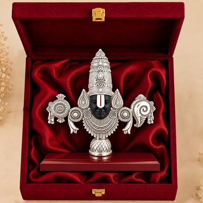 999 Silver-Plated Lord Tirupati Balaji Idol | Premium Gift Box | 19x20 CM