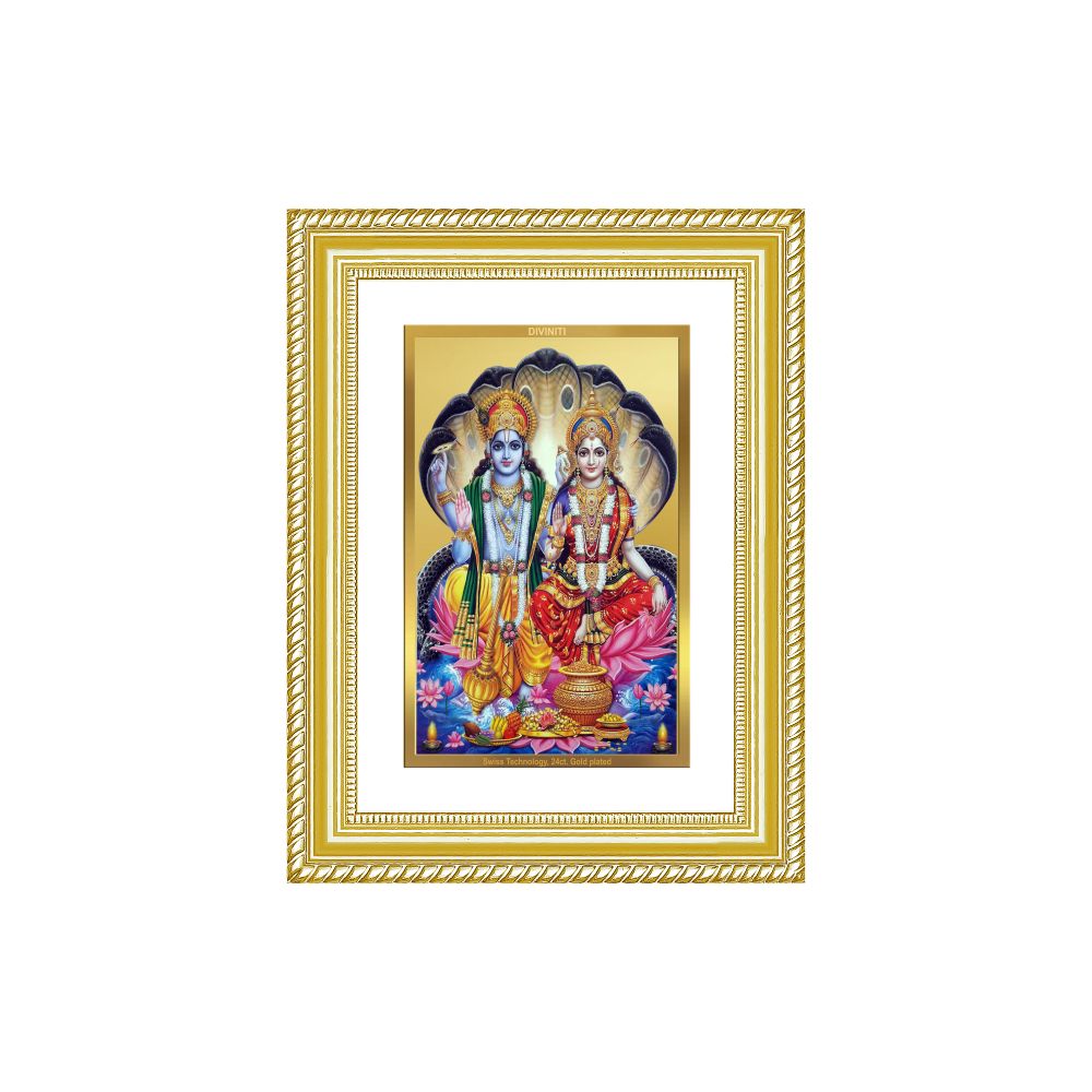Diviniti 24K Gold Plated Vishnu Lakshmi (Classic) Divine Wall Frame for Home Mandir & Office Decor | Luxury Spiritual Gift