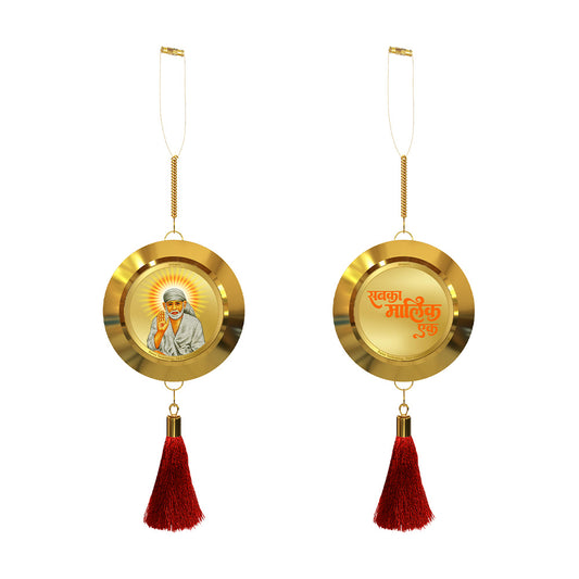 Diviniti 24K Gold Plated Double-Sided Sai Baba & Sabka Malik Ek Car Dangler (5.5 cm) | Divine Hanging Car Decor for Protection, Positive Energy & Spiritual Blessings
