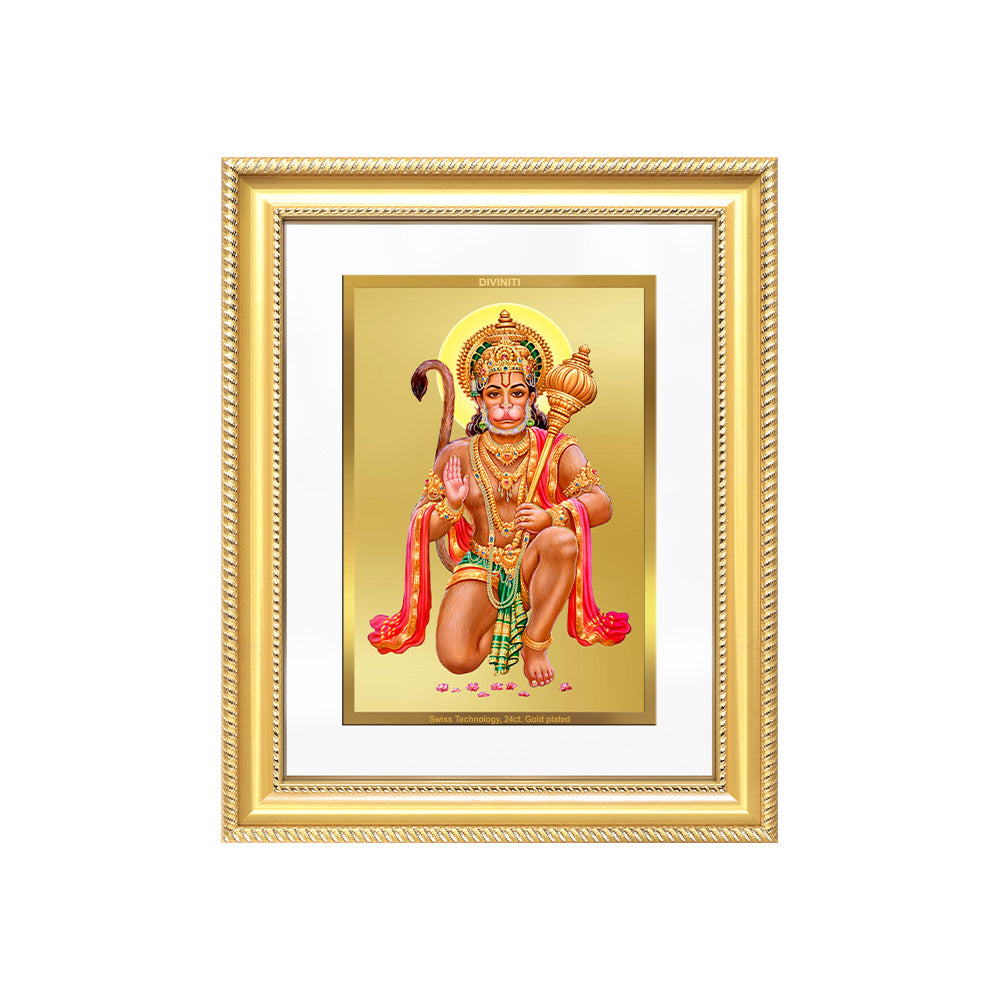 Diviniti 24K Gold Plated Hanuman With Blessings (Classic) Divine Wall Frame for Home Mandir & Office Decor | Luxury Spiritual Gift