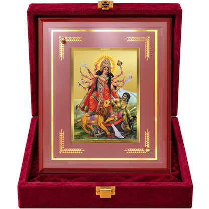 24K Gold-Plated Durga Mahishasur Mardini MDF Frame | Premium Gift Box | 26x20 CM