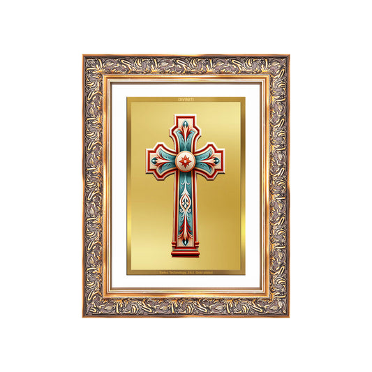 Diviniti 24K Gold Plated Holy Cross (Classic) Divine Wall Frame for Home Mandir & Office Decor | Luxury Spiritual Gift
