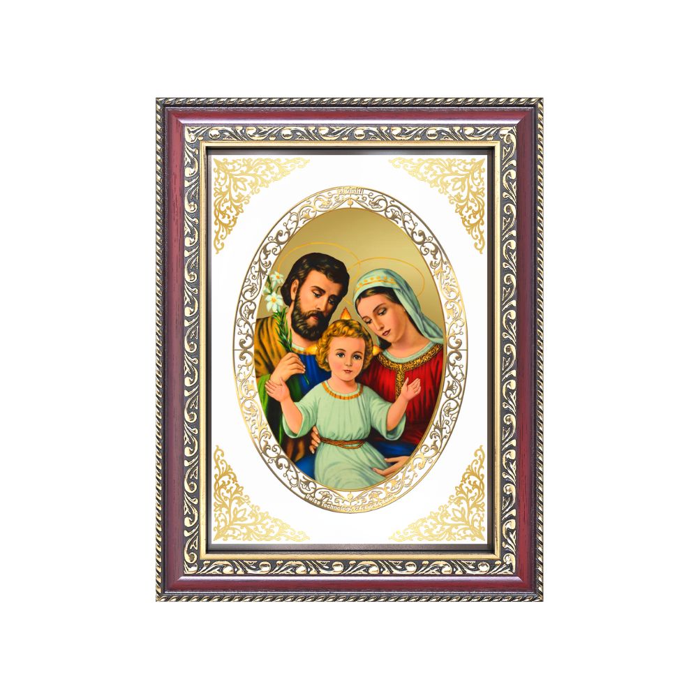 Holy Family (Jesus, Mary & Joseph) | Christian Wall & Tabletop Royal Photo Frame in 24K Gold Plated Foil