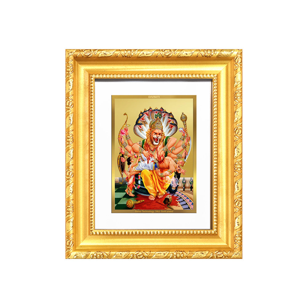 Diviniti 24K Gold Plated Narasimha |Divine Table Top Frame for Home Mandir & Office Decor | Luxury Spiritual Gift