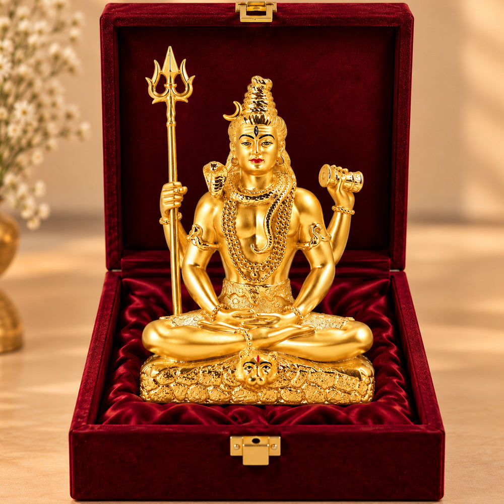 24K Gold-Plated Lord Shiva Idol | Premium Gift Box | 16x12 CM