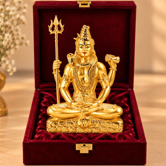 24K Gold-Plated Lord Shiva Idol | Premium Gift Box | 16x12 CM