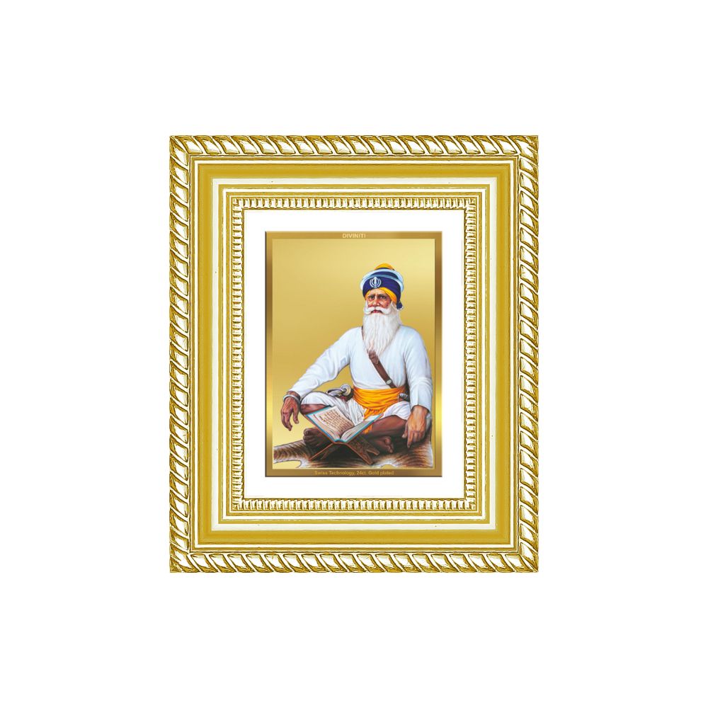 Diviniti 24K Gold Plated Baba Deep Singh Sacred Sikh Table Top Frame for Home Decor & Office Ambiance | Premium Spiritual Gift