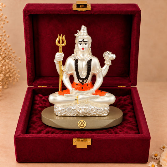 DIVINITI 999 Silver-Plated Shiva Idol for Car & Home | Gift Box | 8x7 CM