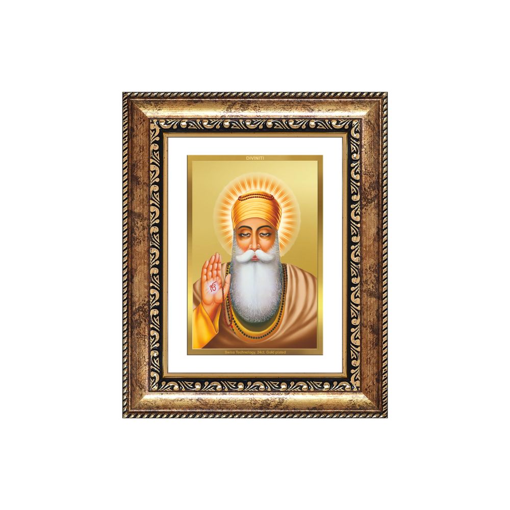 Diviniti 24K Gold Plated Guru Nanak Dev Ji (Classic) Sacred Sikh Wall and Table Top Frame for Home Decor & Office Ambiance | Premium Spiritual Gift