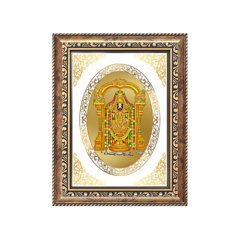 Tirupati Balaji (Lord Venkateswara) Divine Sacred Prosperity & Blessings Royal Tabletop Frame in 24K Gold Plated Foil