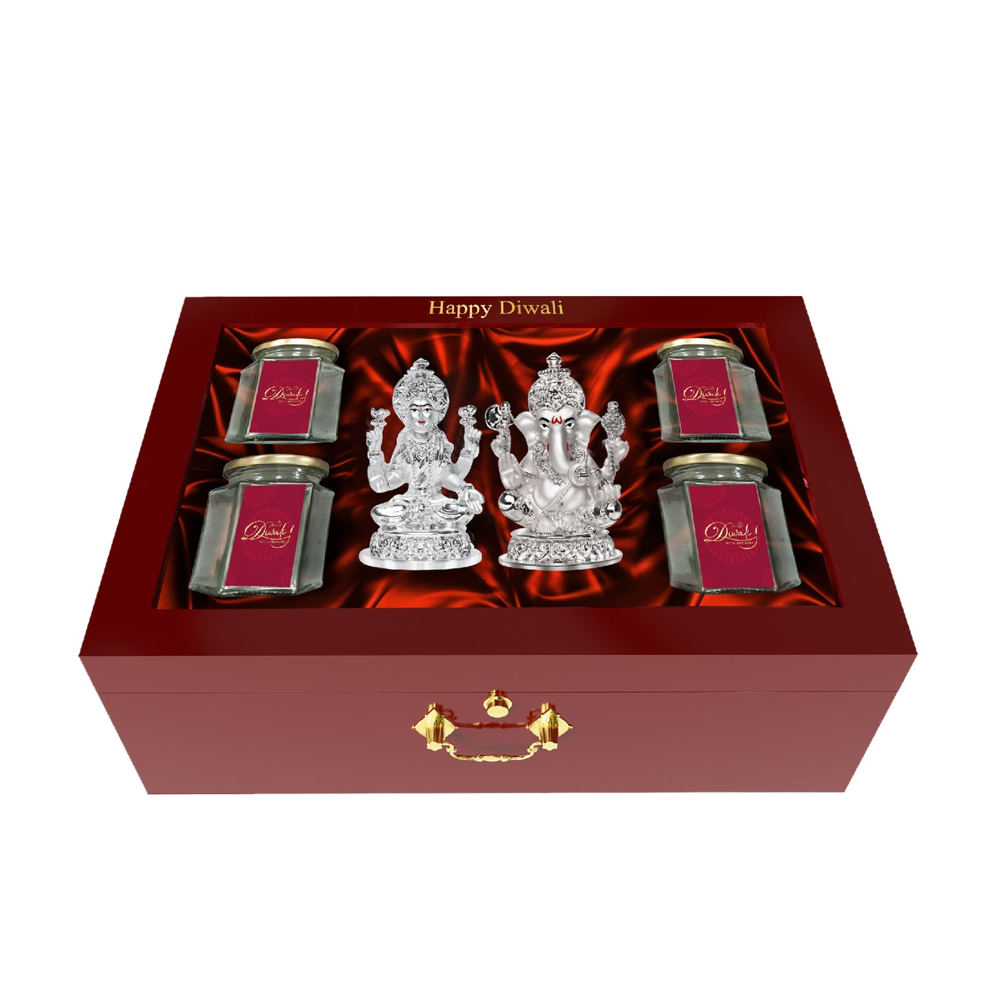 DIVINITI 999 Silver Plated Laxmi Ganesh Idol Statue for Home and Office Décor Puja Room & Luxurious Box Dry Fruits Bottle for Diwali Gift