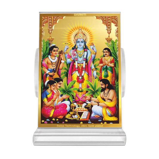 Lord Satyanarayan | Divine Vishnu Form Car Dashboard & Tabletop Photo Frame in 24K Gold Plated Foil