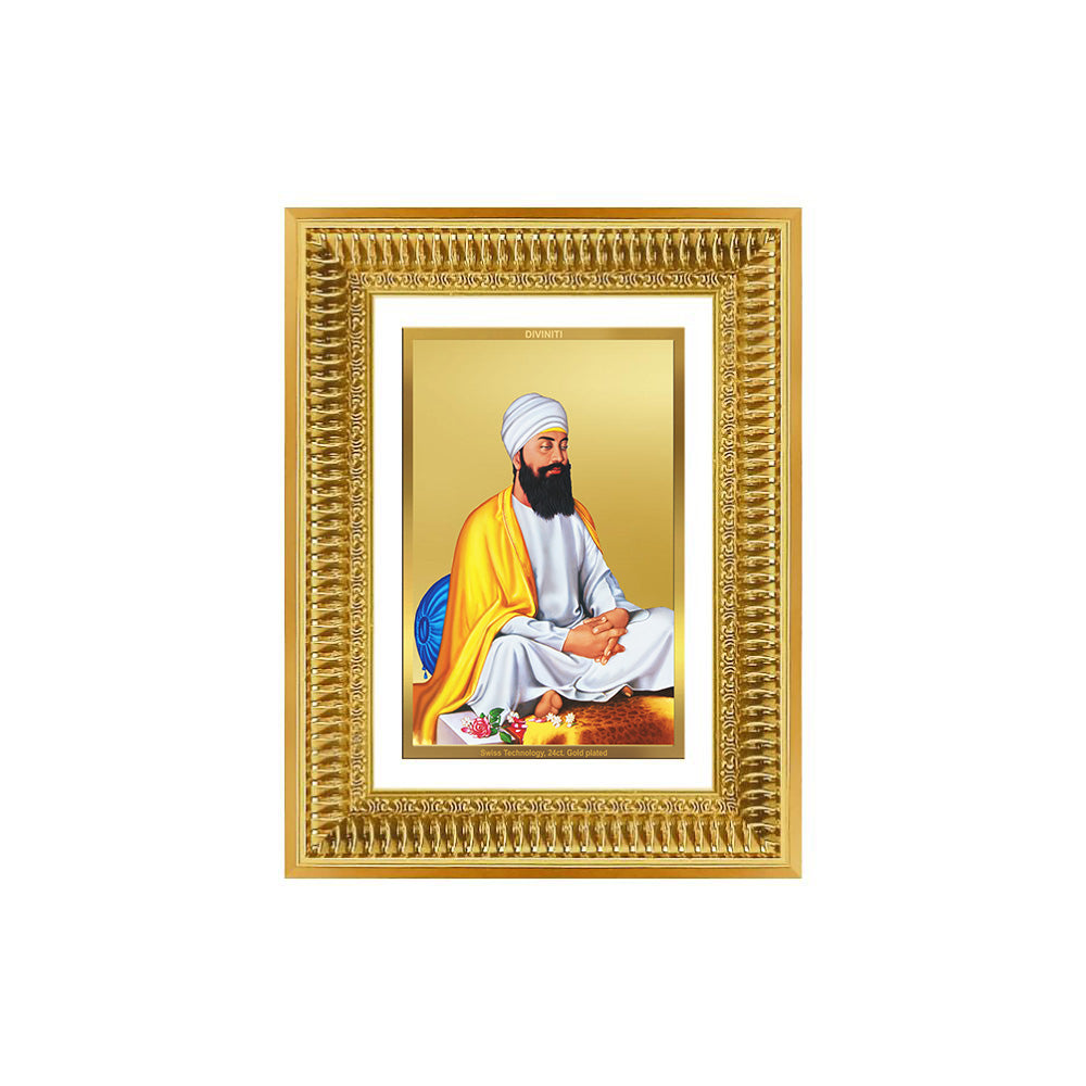 Diviniti 24K Gold Plated Guru Tegh Bahadur Sahib Ji (Classic) Sacred Sikh Wall Frame for Home Decor & Office Ambiance | Premium Spiritual Gift