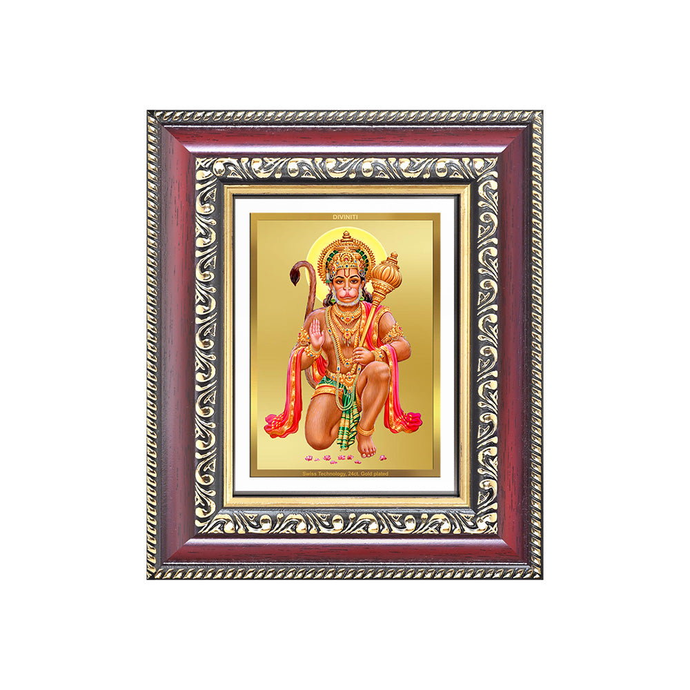 Diviniti 24K Gold Plated Hanuman With Blessings (Classic) Divine Table Top Frame for Home Mandir & Office Decor | Luxury Spiritual Gift