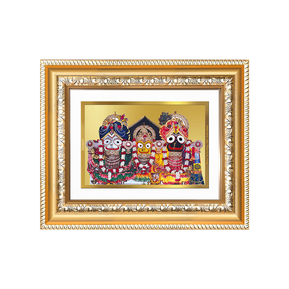 Diviniti 24K Gold Plated Jagannath Subhadra Balabhadra (Classic) Divine Wall and Table Top Frame for Home Mandir & Office Decor | Luxury Spiritual Gift