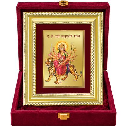 24K Gold-Plated Goddess Durga with Sacred Mantra Frame | Premium Gift Box | 21.5x17.5 CM