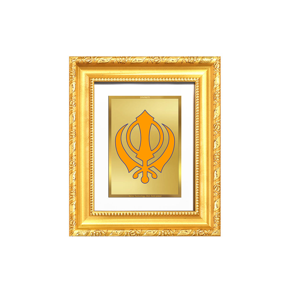 Diviniti 24K Gold Plated Khanda Sahib |Divine Table Top Frame for Home Mandir & Office Decor | Luxury Spiritual Gift
