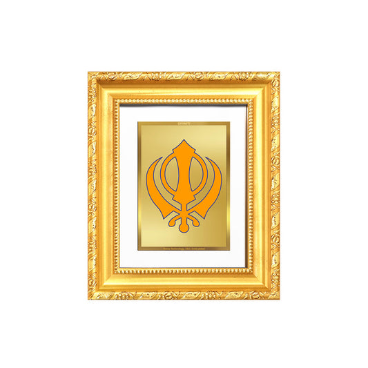 Diviniti 24K Gold Plated Khanda Sahib |Divine Table Top Frame for Home Mandir & Office Decor | Luxury Spiritual Gift