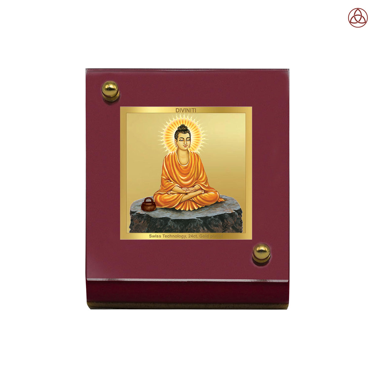 Diviniti 24K Gold Plated Foil Buddha Frame For Car Dashboard, Home Decor, Table Top, Gift (6 CM x 5.5 CM)