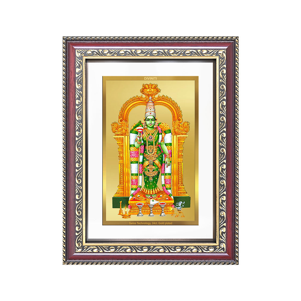 Diviniti 24K Gold Plated Meenakshi Amman (Classic) Divine Wall Frame for Home Mandir & Office Decor | Luxury Spiritual Gift