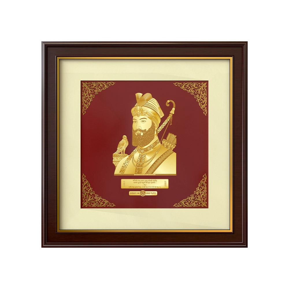 Guru Gobind Singh Ji | Divine Warrior Saint Gold on Gold Wall Hanging Frame in 24K Gold Plated Foil