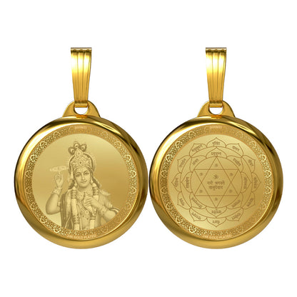 DIVINITI 24K Gold Plated Lord Vishnu & Sacred Yantra Pendant – 18mm Double-Sided Spiritual Pendant