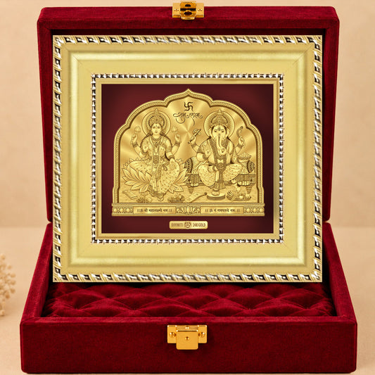 24K Gold-Plated Lakshmi Ganesha Frame | Premium Gift Box | 11x12 CM