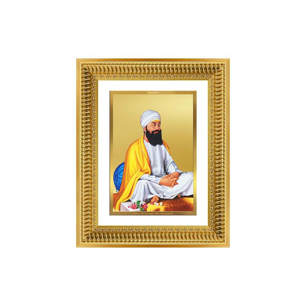 Diviniti 24K Gold Plated Guru Tegh Bahadur Sahib Ji (Classic) Sacred Sikh Wall Frame for Home Decor & Office Ambiance | Premium Spiritual Gift