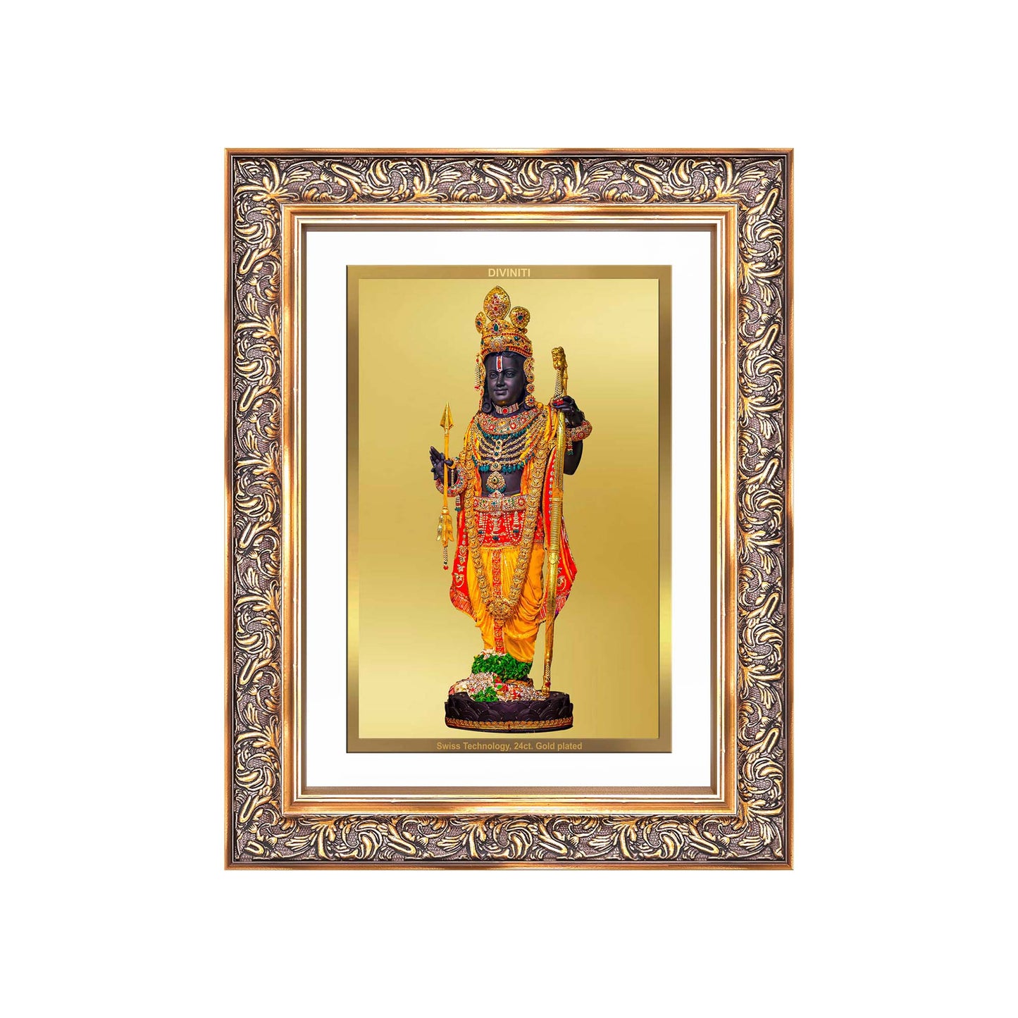 Diviniti 24K Gold Plated Ram Lalla With Arch (Classic) Divine Wall Frame for Home Mandir & Office Decor | Luxury Spiritual Gift