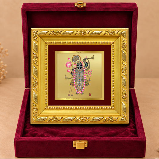 24K Gold-Plated Shrinath Ji Frame | Premium Gift Box | 10x10 CM