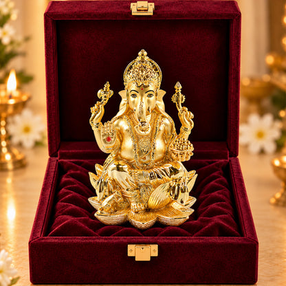 24K Gold-Plated Lord Ganesha Idol | Premium Gift Box | 18x11.5 CM