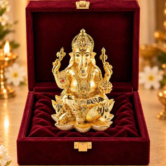 24K Gold-Plated Lord Ganesha Idol | Premium Gift Box | 18x11.5 CM