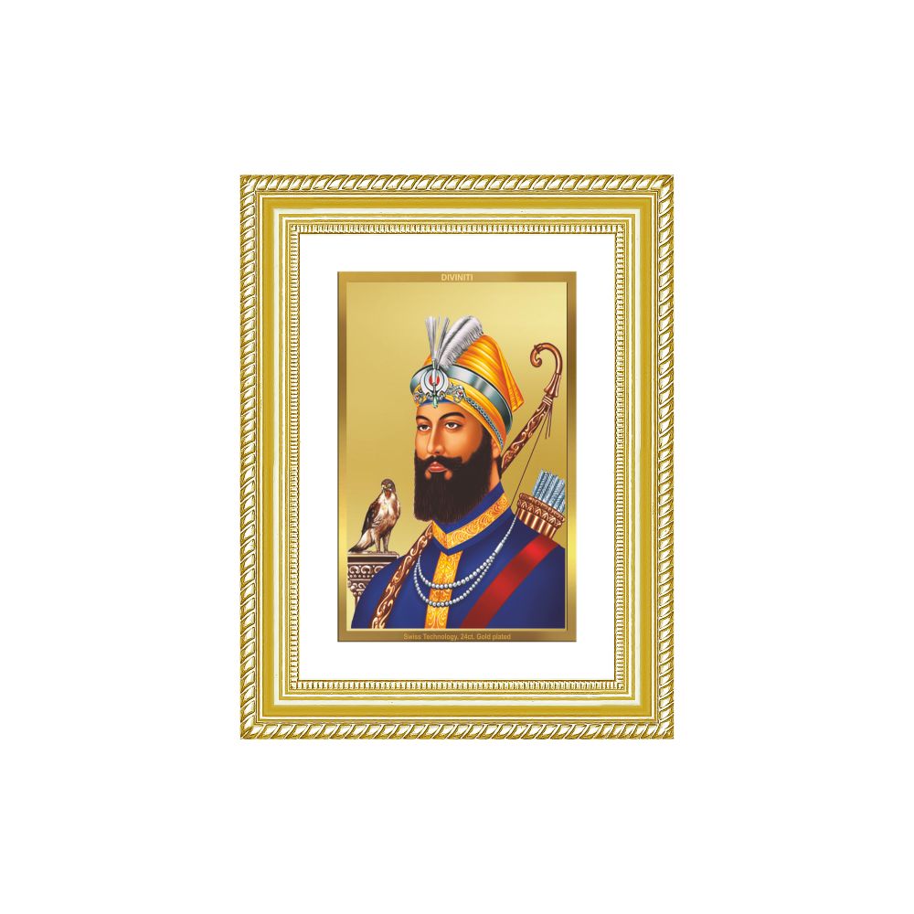 Diviniti 24K Gold Plated Guru Gobind Singh Ji (Classic) Sacred Sikh Wall Frame for Home Decor & Office Ambiance | Premium Spiritual Gift