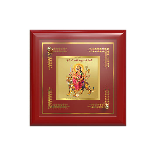 Durga Mata with Mantra | Divine Sherawali 24K Gold Plated Photo Frame for Home Décor, Tabletop & Office | Blessings of Power, Protection & Courage (MDF1A)