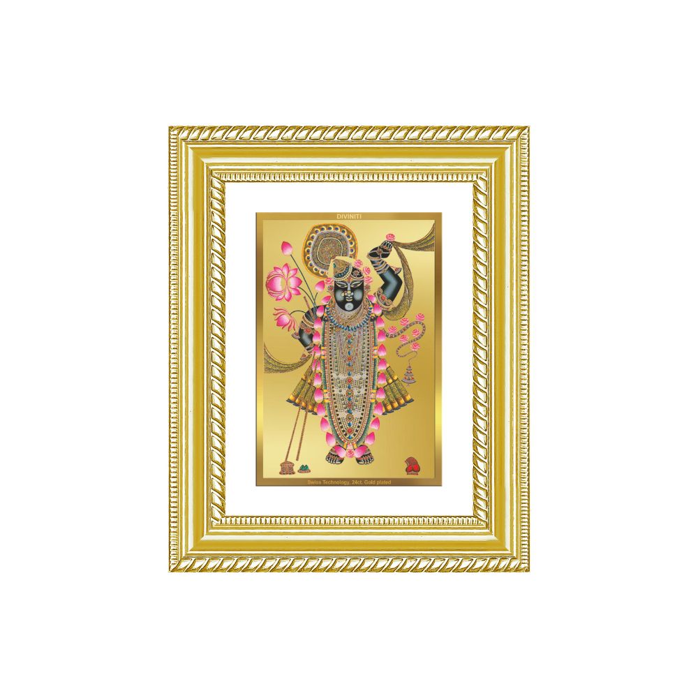 Diviniti 24K Gold Plated Shrinath Ji (Classic) Divine Wall and Table Top Frame for Home Mandir & Office Decor | Luxury Spiritual Gift