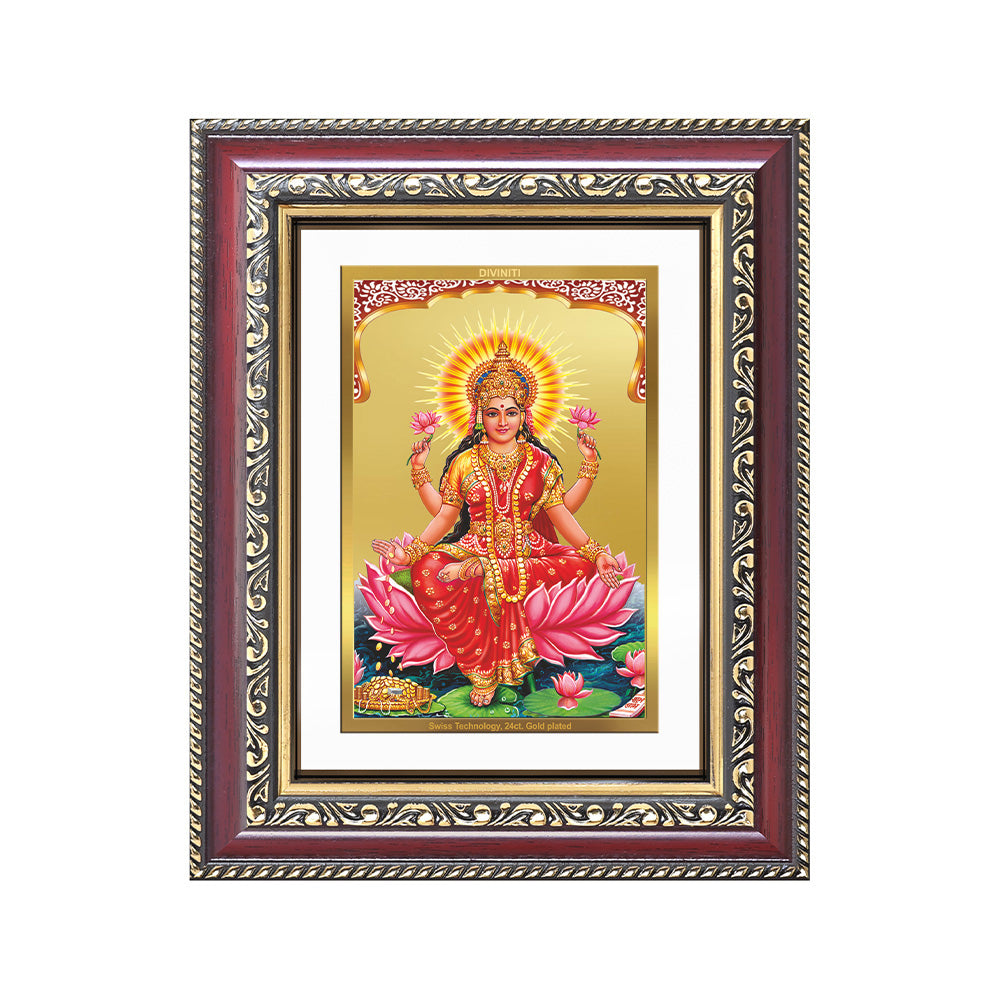 Diviniti 24K Gold Plated Lakshmi (Classic) Divine Wall and Table Top Frame for Home Mandir & Office Decor | Luxury Spiritual Gift