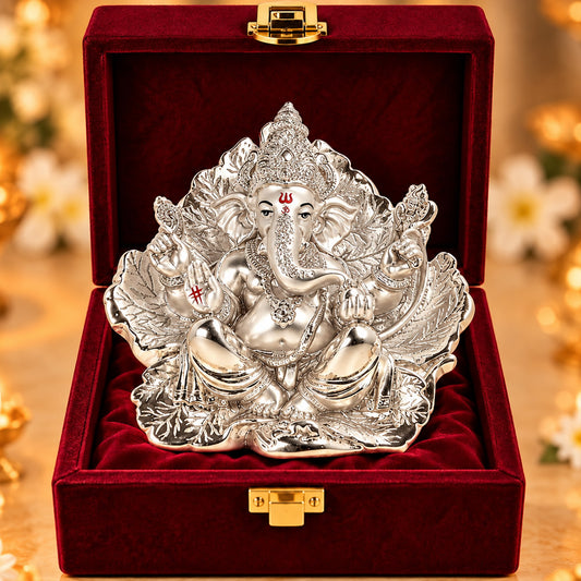 999 Silver-Plated Lord Ganesha Idol | Premium Gift Box | 17x17 CM