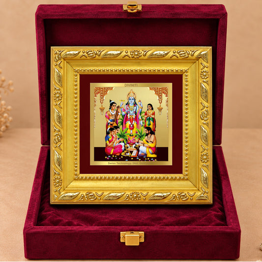 24K Gold-Plated Lord Satyanarayan Frame | Premium Gift Box | 10x10 CM