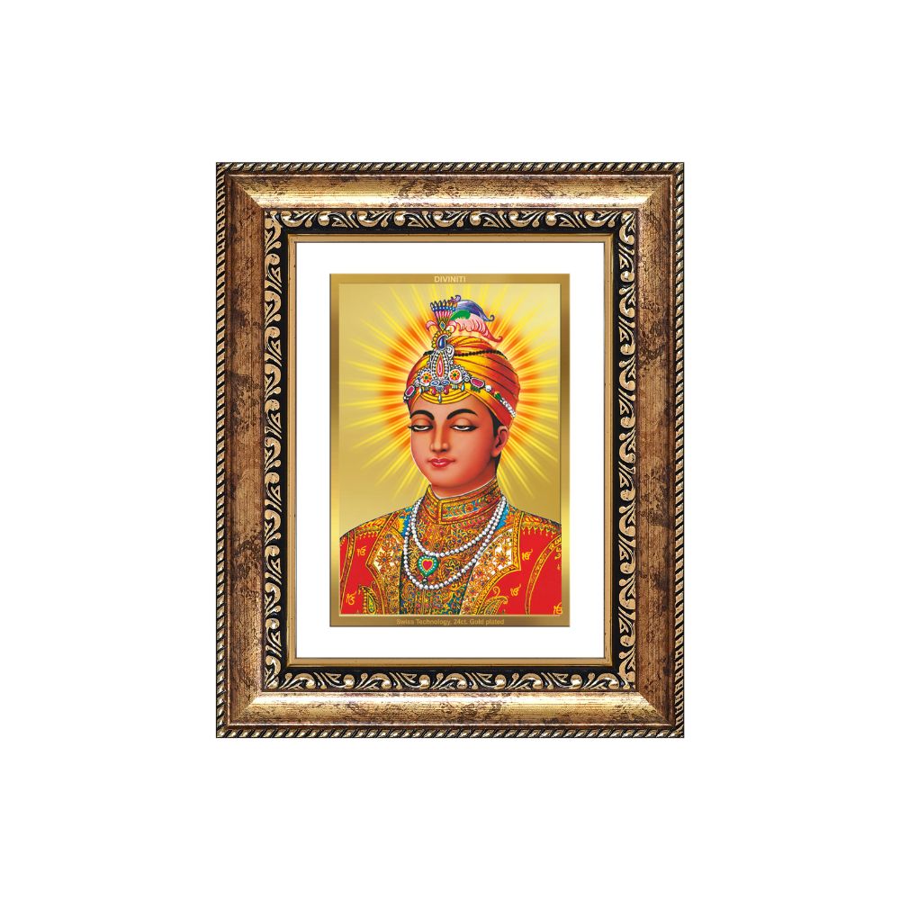Diviniti 24K Gold Plated Guru Harkrishan Sahib Ji (Classic) Sacred Sikh Wall and Table Top Frame for Home Decor & Office Ambiance | Premium Spiritual Gift