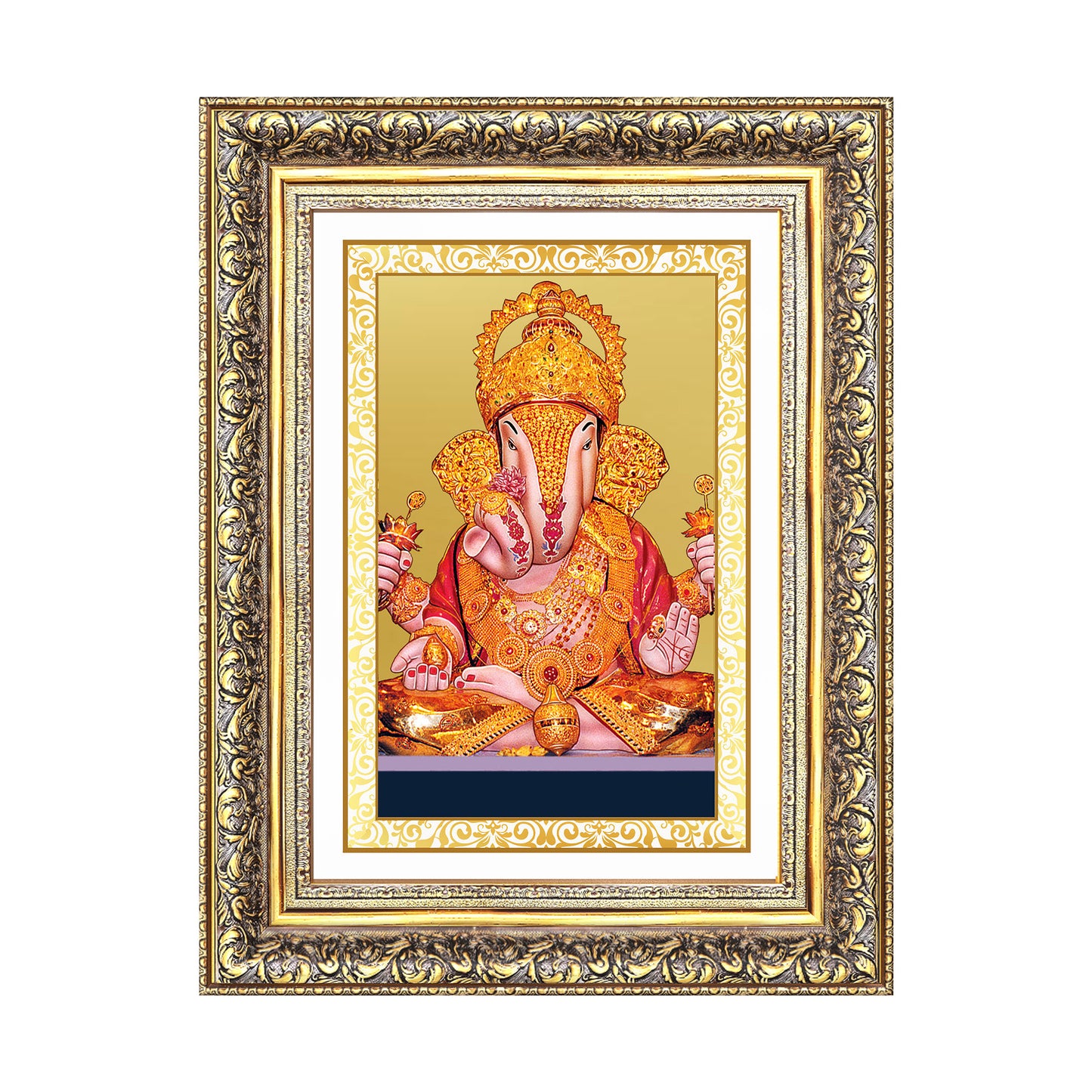 Diviniti 24K Gold Plated Dagadu Ganesha (Classic) Divine Wall Frame for Home Mandir & Office Decor | Luxury Spiritual Gift