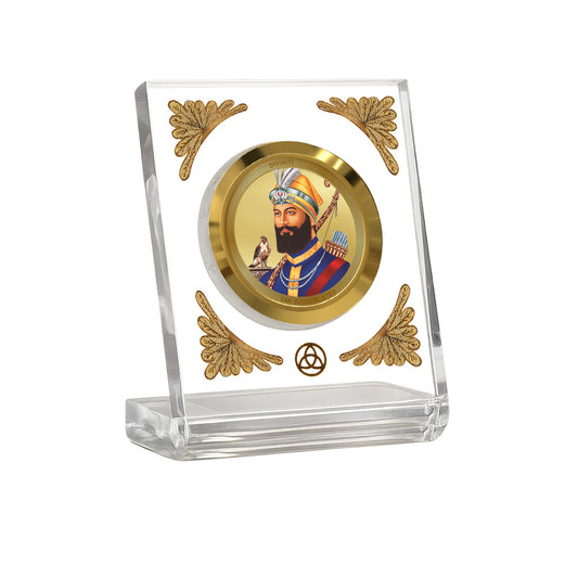 Diviniti 24K Gold Plated Guru Gobind Singh Ji Acrylic Car Dashboard Frame | Courage, Wisdom & Spiritual Protection for Car, Home, Tabletop & Meditation Room | Faith & Blessings (ACF1CH)
