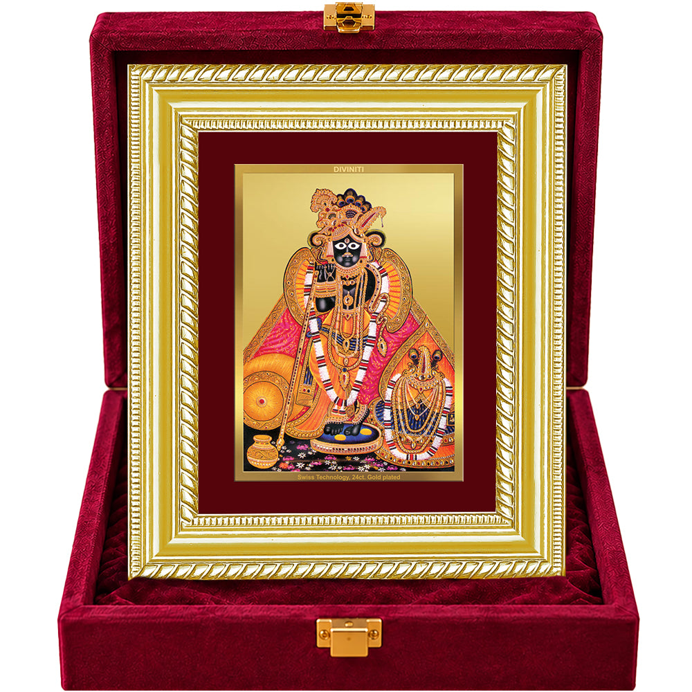 24K Gold-Plated Banke Bihari Ji Frame | Premium Gift Box | 21.5x17.5 CM
