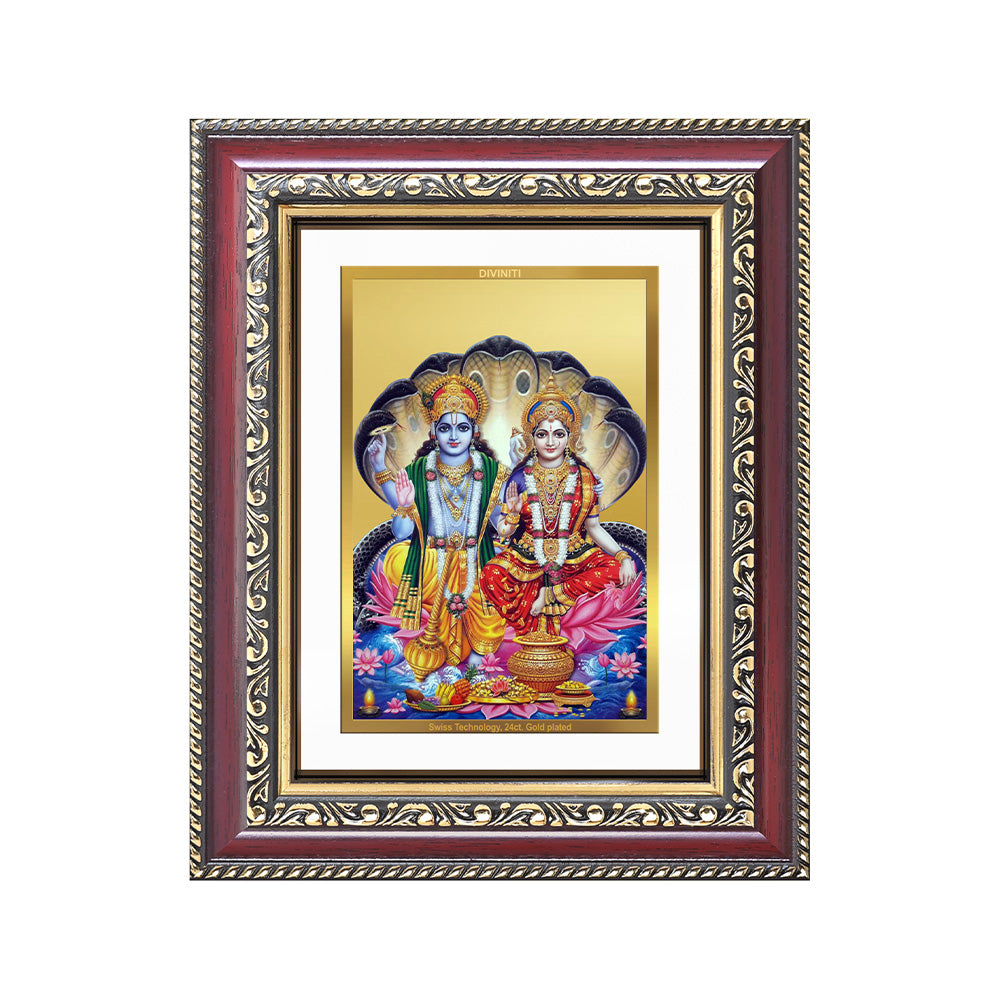 Diviniti 24K Gold Plated Vishnu Lakshmi (Classic) Divine Wall and Table Top Frame for Home Mandir & Office Decor | Luxury Spiritual Gift