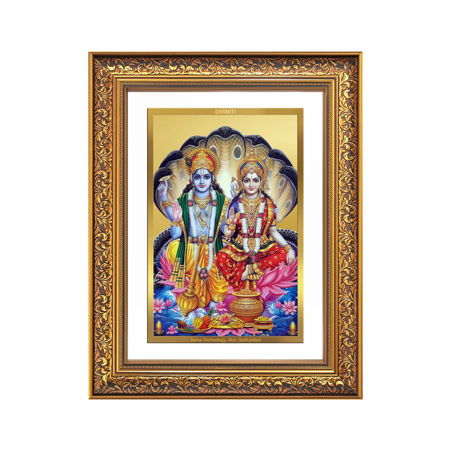 Diviniti 24K Gold Plated Vishnu Lakshmi (Classic) Divine Wall Frame for Home Mandir & Office Decor | Luxury Spiritual Gift
