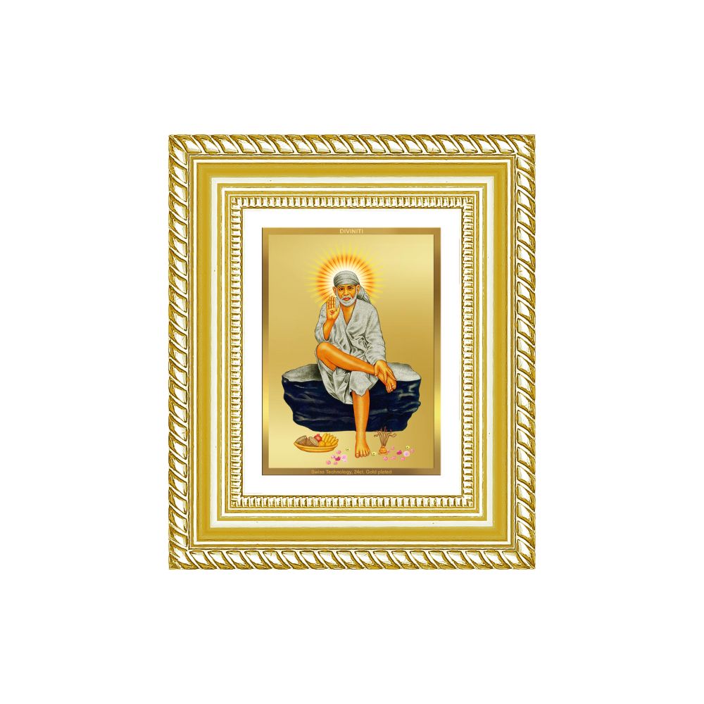 Diviniti 24K Gold Plated Sai Baba Divine Table Top Frame for Home Mandir & Office Decor | Luxury Spiritual Gift